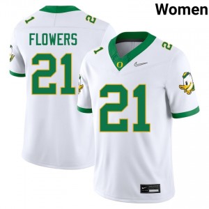 Women Aaron Flowers White Oregon Ducks #21 Replica Jersey 639097-994